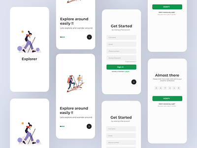 Explorer App Design - Onboarding & Authentication Flow design illustration typography ui ux