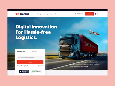 Shipment Tracking Website I Transpo 3d animation app branding creative design crypto design inspiration fintech illustration illustrator landing page design logistics website logo logo design motion graphics product design shipment tracking transportation design uiux design web design web flow design