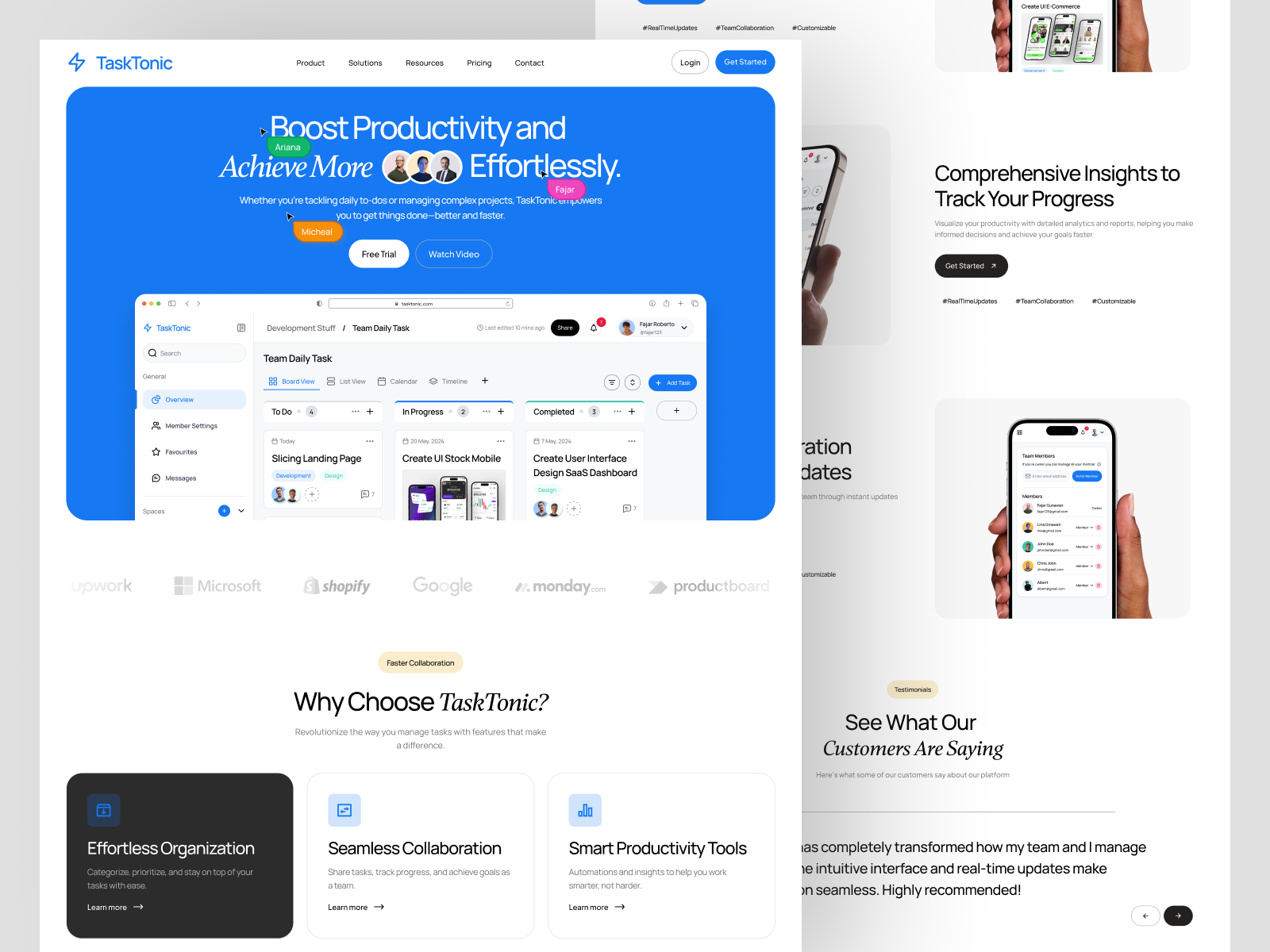 TaskTonik (Task Manager) - Landing Page Website collaboration daily dpopstudio faster header integrations job landing page manager ridwan soleh section solutions task tasktonik ui ui kit ux website work