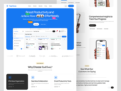 TaskTonik (Task Manager) - Landing Page Website collaboration daily dpopstudio faster header integrations job landing page manager ridwan soleh section solutions task tasktonik ui ui kit ux website work