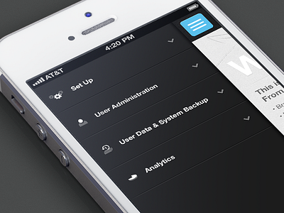 Admin App admin administration iphone menu nav ui web app