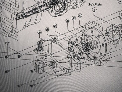 : Robot Arale - *details - line work. blueprints isometric leg robot technical drawing