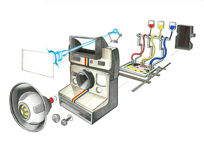 Polaroid Illustration – full view copic marker exploded view illustration