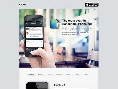 Camp app basecamp big photo camp iphone landing page poland ui