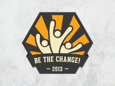 Be The Change! aldrich aldricht badge change conference empowerment figure final gungho highschool leadership logo people retro students summit sun rays tan vintage wip