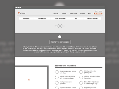 Vodori Products Page grey orange vodori wireframe