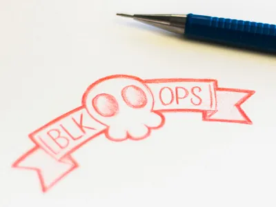 BLKOPS Concept branding hand lettering logo ribbon sketch skull