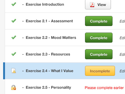 Exercises checklist app interface ui ux web