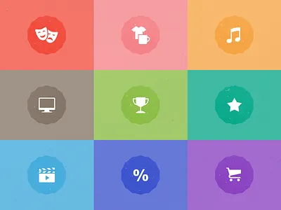 Categories icons badge colors computer discount icons merchandise movie music retro shopping sport theatre
