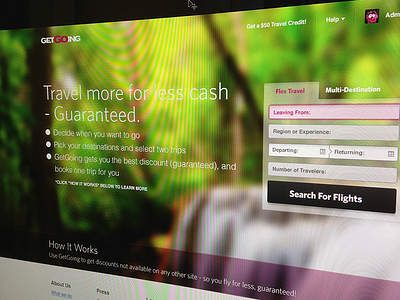 Travel Homepage buttons clouds destination flights light results search sky travel ui ux