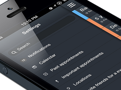 Menu for an upcoming app agenda appointments dark ui interface menu ui user userinterface