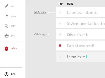 Working on a protocol web app copy delete edit grey list lorem print protocol share time title type warning