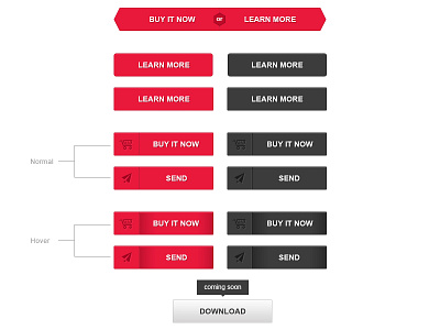 UI Buttons button buttons design photoshop red simple ui