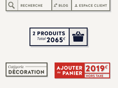 E-commerce UI pattern add basket blog blue button calibri cart category e commerce login price push red retro search to uppercase