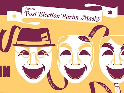 Post Election Purim Masks costume election holiday illustration israel jewish journalist magazine mask middle class print purim settler wina yarmulka