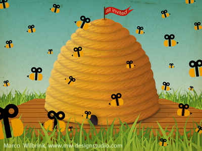 All invited! Hunie Hive bee beehive bees branding cs6 design designers feedback graphic hive honey hunie hunieco hunies icons illustration illustrator invitation invite invites notification recruiting sky texture vector