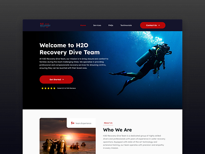 H2O Recovery Dive Team - Landing Page blue design dive diver diving ocean sea team ui ux website