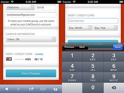 SmartGiving Update Account credit card mobile ui