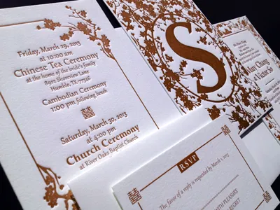 Wedding Invitations cards cherry blossoms flowers invitations letterpress offset print red stationery wedding