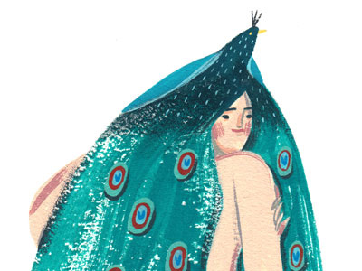 peacock lady gouache illustration peacock portrait