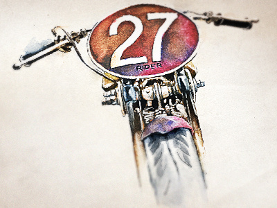 Watercolor Motorbike - Final available cafe racer color drawing for sale frame motorbike norton old school paint painting poster society6 splash vintage watercolor
