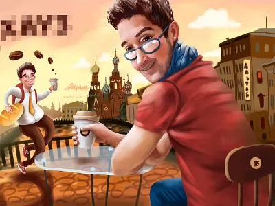 Experimenting with current commission 2 coffee illustration package package design people