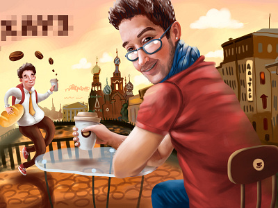 Experimenting with current commission 2 coffee illustration package package design people