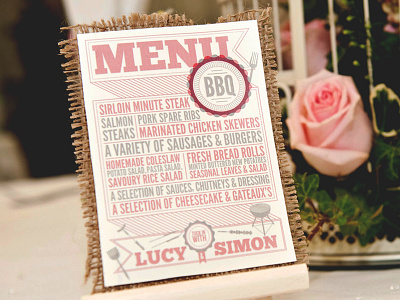 Wedding BBQ Menu card hessian invitation print stationery type typography wedding