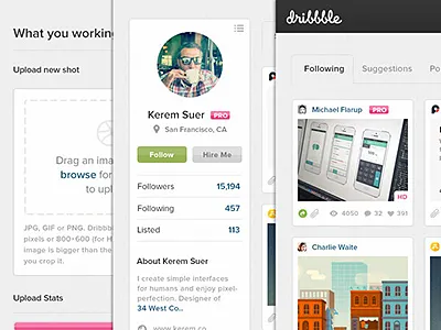Dribbble Redesign clean dribble profile redesign shots simple upload