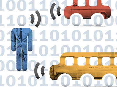 Data-Jam annual report bus car edenspiekermann geometric icons illustration person photo collage transport travel