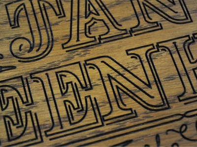 Laser Engraving Detail chris mizen design hand drawn type laser engraving oak type typography