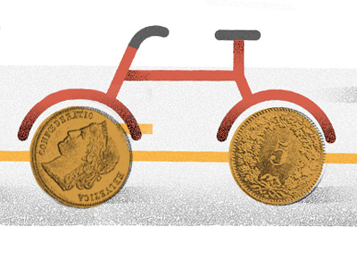 Cycling makes cents annual report bicycle bike cents cycling edenspiekermann franc geometric illustration photo collage swiss transport