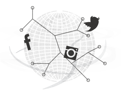 Social media illustration connection earth facebook follow geek instagram media movement planet social twitter wind