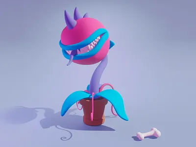 3D Chomping Carnivore 😈 3d angry flower 3d bone 3d carnivorous plant 3d creature 3d design 3d graphics 3d illustration 3d model bone cartoon plant character character design creative flower funny plant graphic design vibrant colors whimsical art