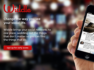 Widdle Landing Page app button coming coming soon early access facebook hand iphone landing page launch launch page launch soon photoshop signup social network soon twitter widdle