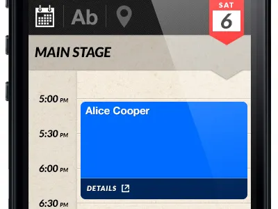 Mobile concert schedule/lineup app concert ios mobile ui