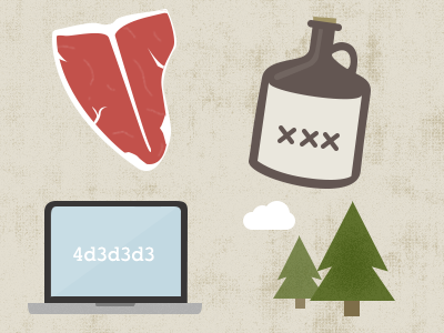 Good Things booze illustration laptop steak trees