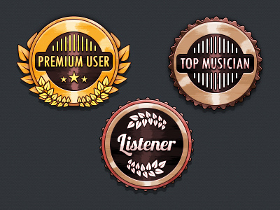 Premium Badge aluminum badge black brown brushed gold lines listener music musician old ornate personal premium red reflection star user vintage