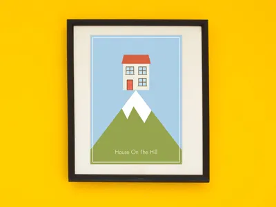 House On The Hill Poster blue color flat green hill house poster print