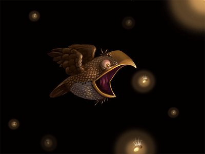 Firefly Hunter bird cartoon eat firefly fly illustration lightning bug night photoshop