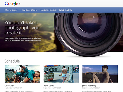 Google+ Photography google landing page layout lens photography