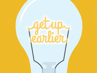 NY Resolution: Get Up Earlier illustration lightbulb pinterest script typography yellow