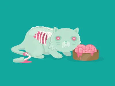 Cats Will Walk The Earth brains cat cute illustration kawaii zombie zombies