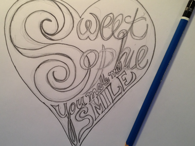 Working on a Valentine's Day card for one of my daughters. hand lettering heart lettering pencil typography