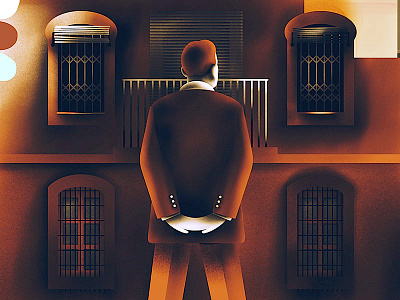 Mr. Fire artdeco building deco drawing ginger illustration man oldschool orange texture