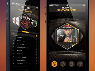 Music App android app cubic dark interface iphone mobile music orange polygon ui ux