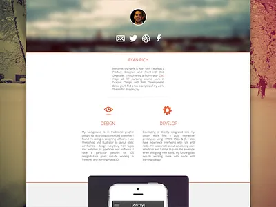 Personal Site blue blur orange photo portfolio ui design ux design website white