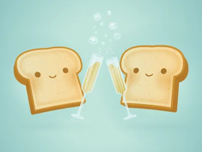 Cheers! bread champagne cute illustration kawaii toast