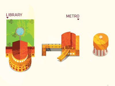 Popular Landmarks bangalore illustration metro station public library water tank