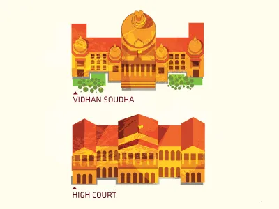 Popular Landmarks bangalore high court illustration vidhan soudha